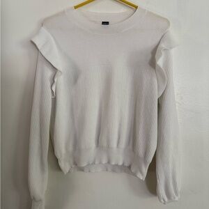White Ribbed, Ruffled Sweater, Size XL